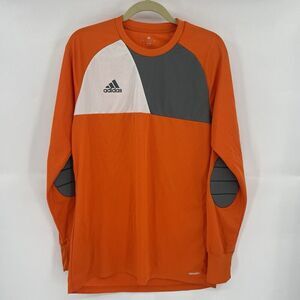 Adidas Climalite Shirt Men's M Orange 3-Stripes Long Sleeve Crew Neck Pullover